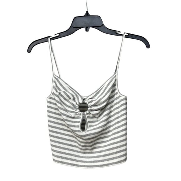 Elodie Women’s Keyhole-front, Rikbbed, Cropped tank top, Gray/ Off White, Sz. XS - Picture 9 of 11